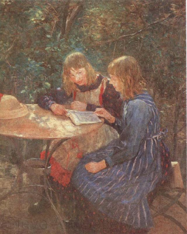 Fritz von Uhde Two daughters in the garden France oil painting art